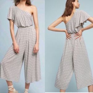 Anthropologie Maeve Jamie One Shoulder Jumpsuit Wide Leg W Pockets